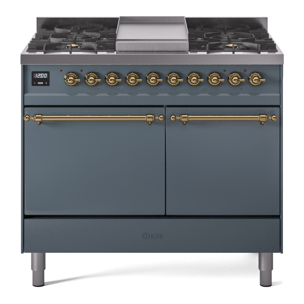 Nostalgie II 40 UPD40FQNMPBGG Freestanding Dual Fuel Range with 6 Sealed Burners with Griddle Double Oven with Solid Door with Brass knobs UPD40FQNMPBGGLP