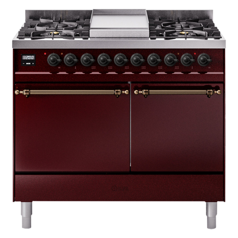 Nostalgie II 40 UPD40FQNMPBUB Freestanding Dual Fuel Range with 6 Sealed Burners with Griddle Double Oven with Solid Door with Bronze knobs UPD40FQNMPBUBLP