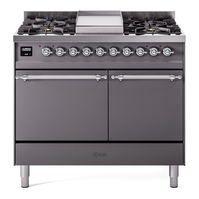 Nostalgie II 40 UPD40FQNMPMGC Freestanding Dual Fuel Range with 6 Sealed Burners with Griddle Double Oven with Solid Door with Chrome knobs UPD40FQNMPMGC