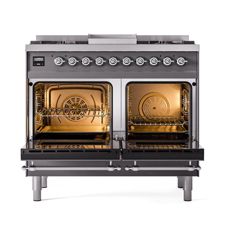 Nostalgie II 40 UPD40FQNMPMGC Freestanding Dual Fuel Range with 6 Sealed Burners with Griddle Double Oven with Solid Door with Chrome knobs UPD40FQNMPMGC