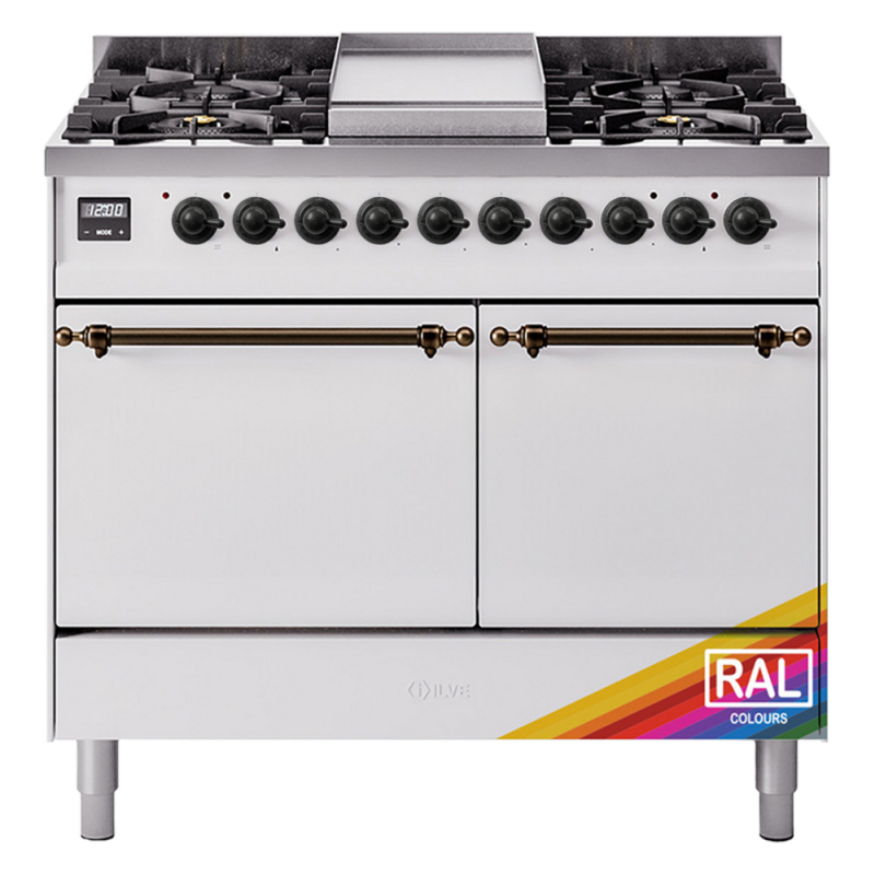 Nostalgie II 40 UPD40FQNMPRAB Freestanding Dual Fuel Range with 6 Sealed Burners with Griddle Double Oven with Solid Door with Bronze knobs UPD40FQNMPRABLP