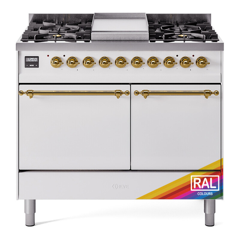 Nostalgie II 40 UPD40FQNMPRAG Freestanding Dual Fuel Range with 6 Sealed Burners with Griddle Double Oven with Solid Door with Brass knobs UPD40FQNMPRAGLP