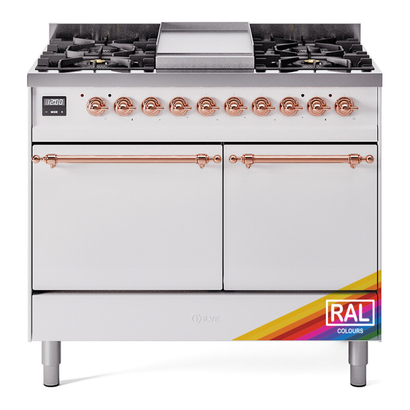 Nostalgie II 40 UPD40FQNMPRAP Freestanding Dual Fuel Range with 6 Sealed Burners with Griddle Double Oven with Solid Door with Copper knobs UPD40FQNMPRAP