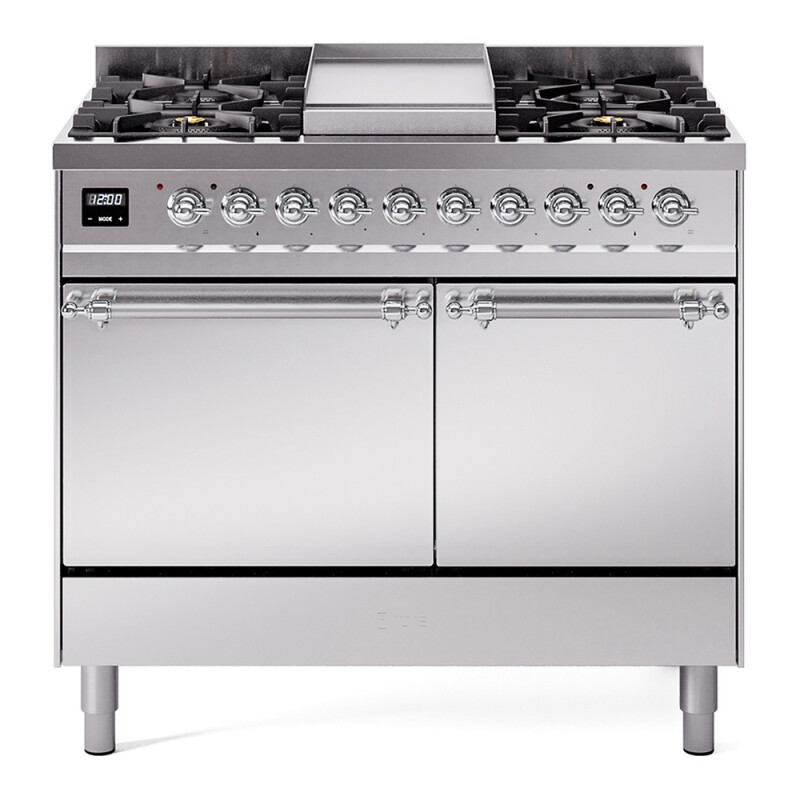 Nostalgie II 40 UPD40FQNMPSSC Freestanding Dual Fuel Range with 6 Sealed Burners with Griddle Double Oven with Solid Door with Chrome knobs UPD40FQNMPSSC