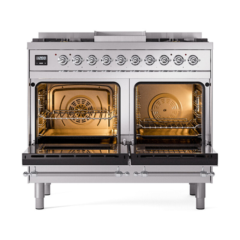 Nostalgie II 40 UPD40FQNMPSSC Freestanding Dual Fuel Range with 6 Sealed Burners with Griddle Double Oven with Solid Door with Chrome knobs UPD40FQNMPSSC