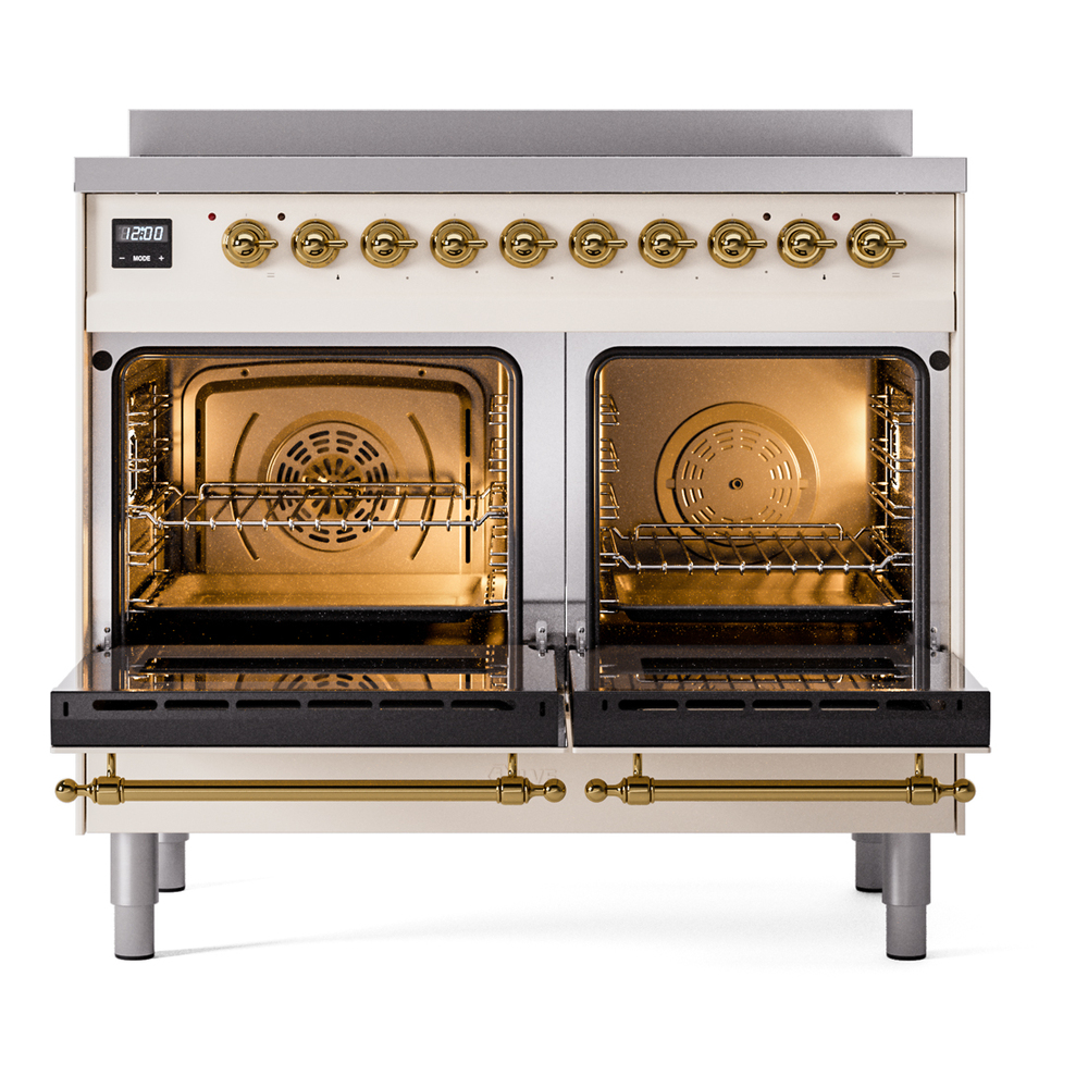 Nostalgie II Series 40 inch Freestanding Electric Induction Range with 6 Elements, Smoothtop Cooktop, 4.3 cu. ft. Total Oven Capacity, Convection Oven, Storage Drawer with Brass Trim UPDI406NMPAWG
