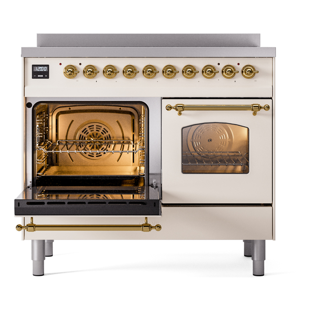 Nostalgie II Series 40 inch Freestanding Electric Induction Range with 6 Elements, Smoothtop Cooktop, 4.3 cu. ft. Total Oven Capacity, Convection Oven, Storage Drawer with Brass Trim UPDI406NMPAWG