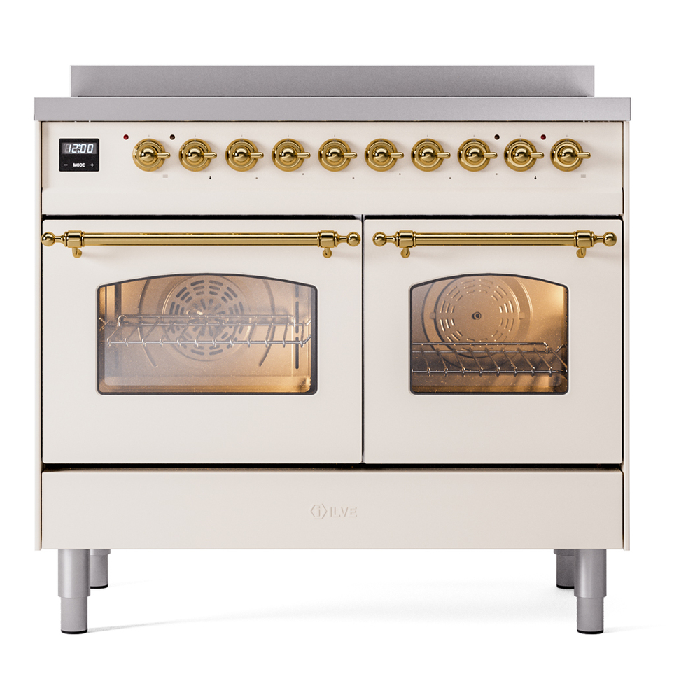 Nostalgie II Series 40 inch Freestanding Electric Induction Range with 6 Elements, Smoothtop Cooktop, 4.3 cu. ft. Total Oven Capacity, Convection Oven, Storage Drawer with Brass Trim UPDI406NMPAWG