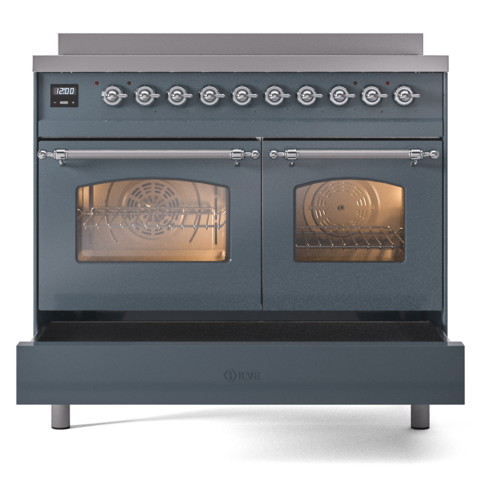 Nostalgie II 40 UPDI406NMPBGC Freestanding Electric Range Range with Induction Double Oven with Triple Glass Door with Chrome knobs UPDI406NMPBGC