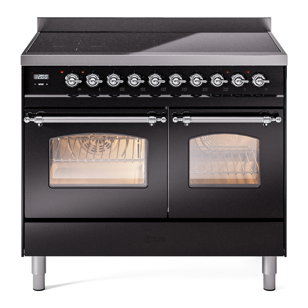 Nostalgie II 40 UPDI406NMPBKC Freestanding Electric Range Range with Induction Double Oven with Triple Glass Door with Chrome knobs UPDI406NMPBKC