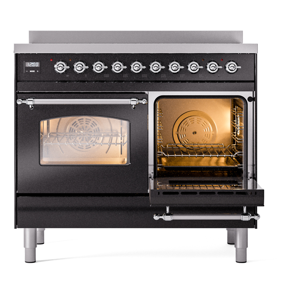 Nostalgie II 40 UPDI406NMPBKC Freestanding Electric Range Range with Induction Double Oven with Triple Glass Door with Chrome knobs UPDI406NMPBKC