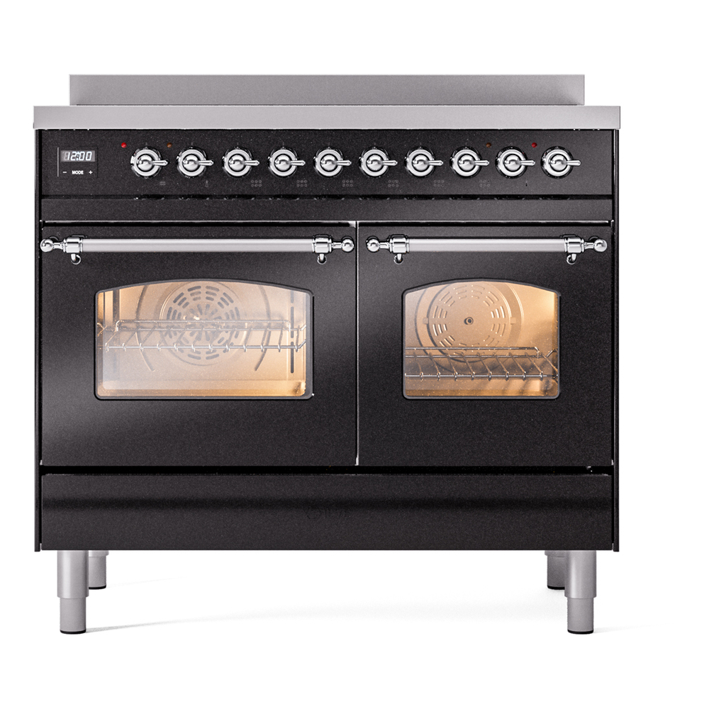 Nostalgie II 40 UPDI406NMPBKC Freestanding Electric Range Range with Induction Double Oven with Triple Glass Door with Chrome knobs UPDI406NMPBKC