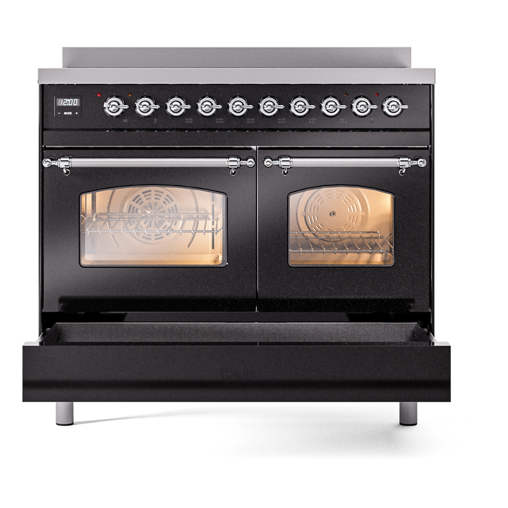 Nostalgie II 40 UPDI406NMPBKC Freestanding Electric Range Range with Induction Double Oven with Triple Glass Door with Chrome knobs UPDI406NMPBKC