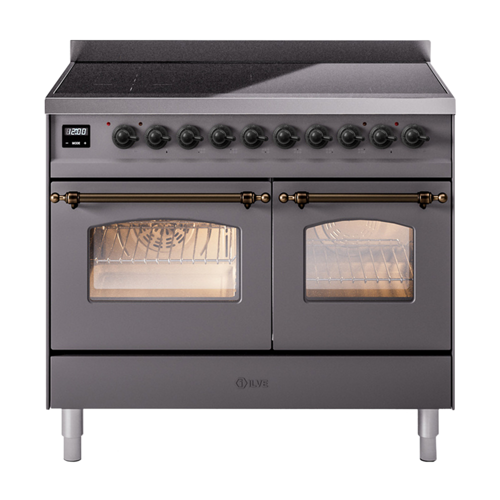 Nostalgie II 40 UPDI406NMPMGB Freestanding Electric Range Range with Induction Double Oven with Triple Glass Door with Bronze knobs UPDI406NMPMGB
