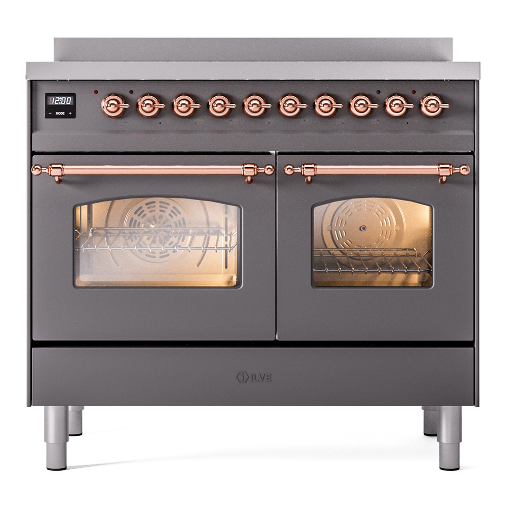 Nostalgie II 40 UPDI406NMPMGP Freestanding Electric Range Range with Induction Double Oven with Triple Glass Door with Copper knobs UPDI406NMPMGP