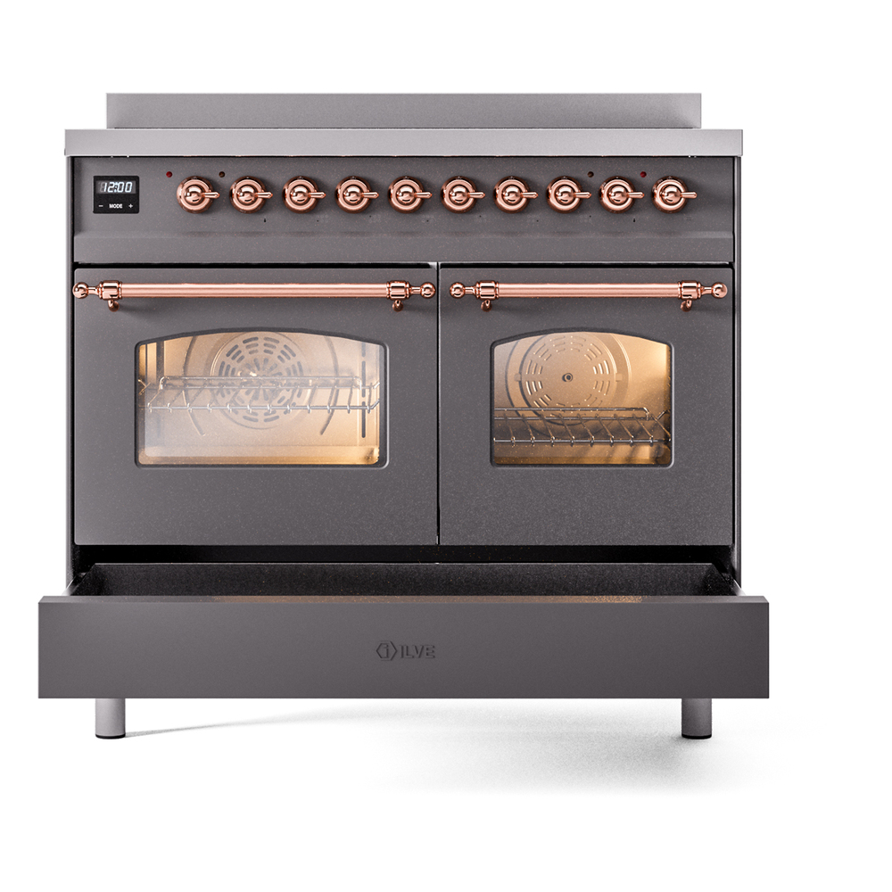 Nostalgie II 40 UPDI406NMPMGP Freestanding Electric Range Range with Induction Double Oven with Triple Glass Door with Copper knobs UPDI406NMPMGP