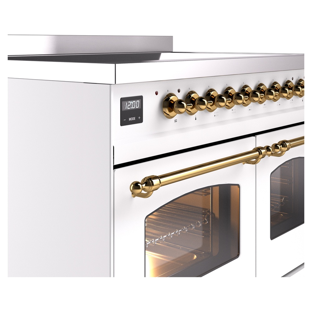 Nostalgie II Series 40 inch Freestanding Electric Induction Range with 6 Elements, Smoothtop Cooktop, 4.3 cu. ft. Total Oven Capacity, Convection Oven, Storage Drawer with Brass Trim UPDI406NMPWHG