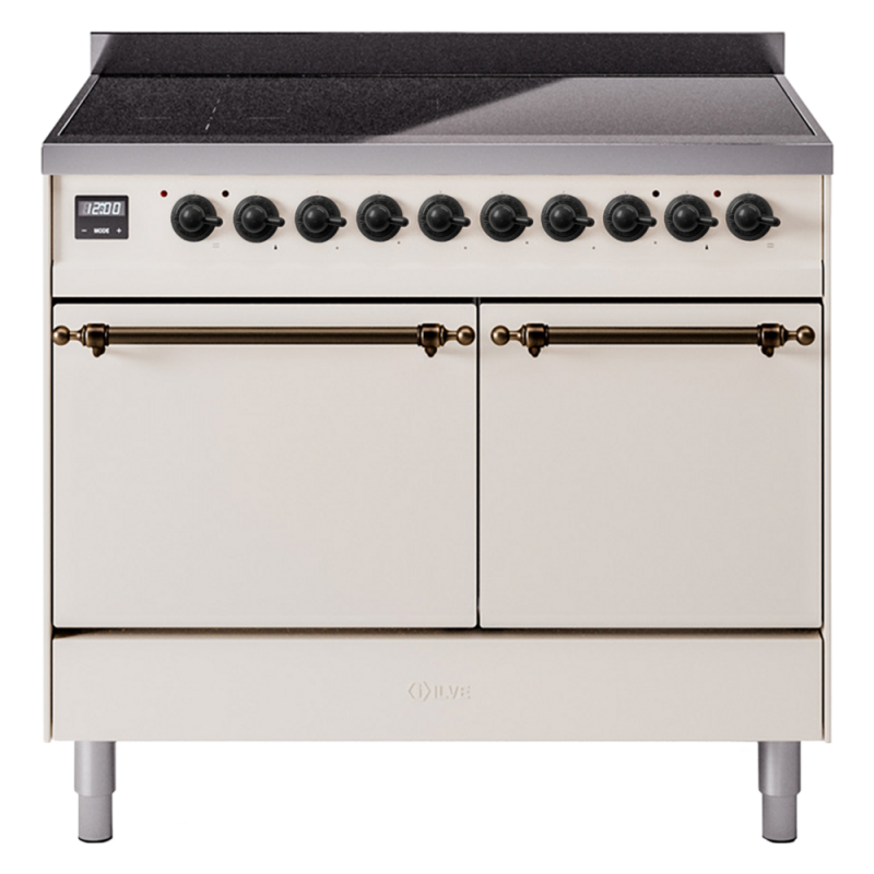 Nostalgie II 40 UPDI406QNMPAWB Freestanding Electric Range Range with Induction Double Oven with Solid Door with Bronze knobs UPDI406QNMPAWB