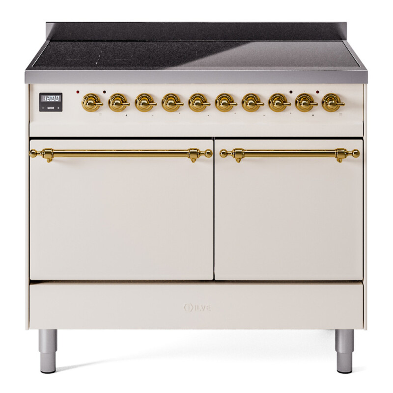 Nostalgie II 40 UPDI406QNMPAWG Freestanding Electric Range Range with Induction Double Oven with Solid Door with Brass knobs UPDI406QNMPAWG