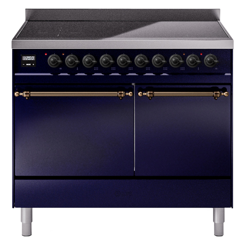 Nostalgie II 40 UPDI406QNMPMBB Freestanding Electric Range Range with Induction Double Oven with Solid Door with Bronze knobs UPDI406QNMPMBB