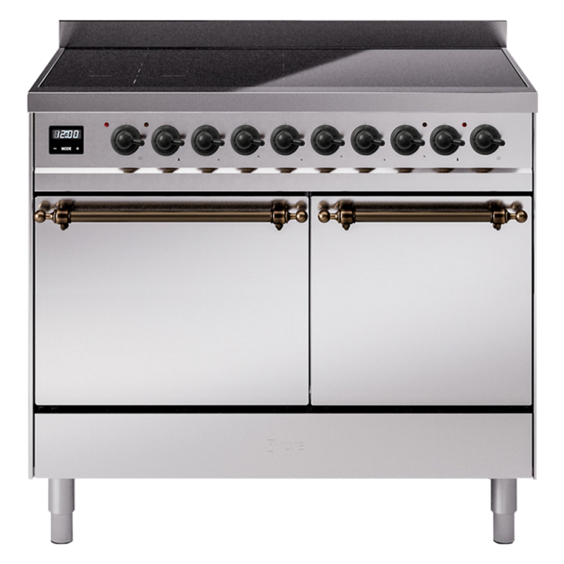 Nostalgie II 40 UPDI406QNMPSSB Freestanding Electric Range Range with Induction Double Oven with Solid Door with Bronze knobs UPDI406QNMPSSB