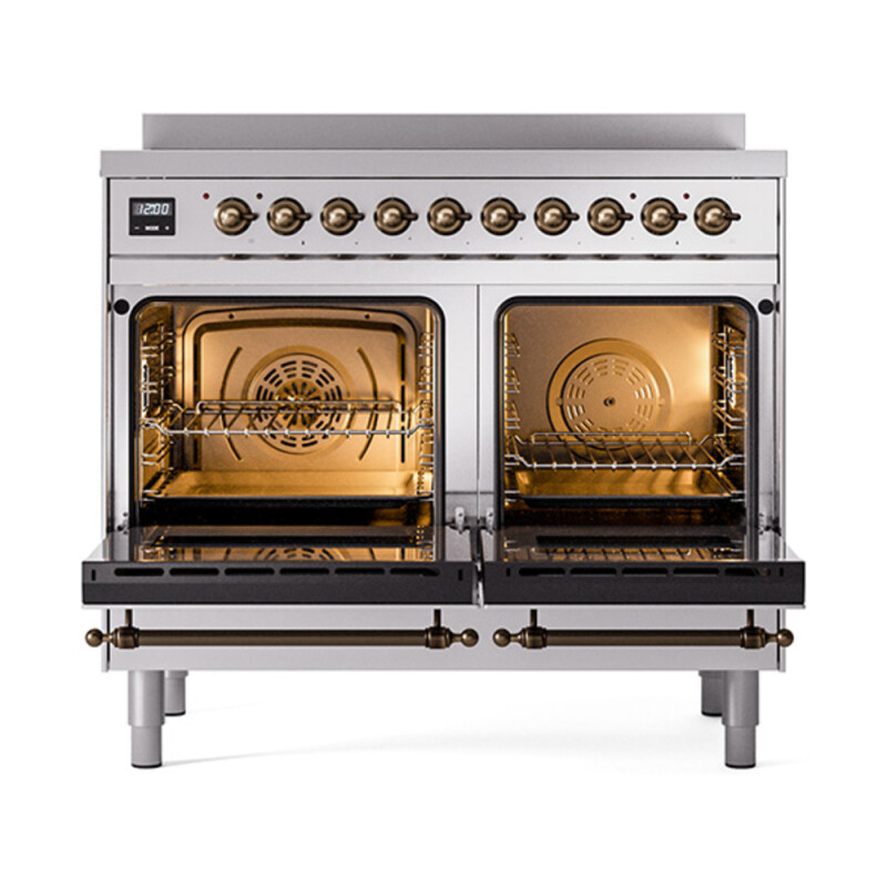 Nostalgie II 40 UPDI406QNMPSSB Freestanding Electric Range Range with Induction Double Oven with Solid Door with Bronze knobs UPDI406QNMPSSB