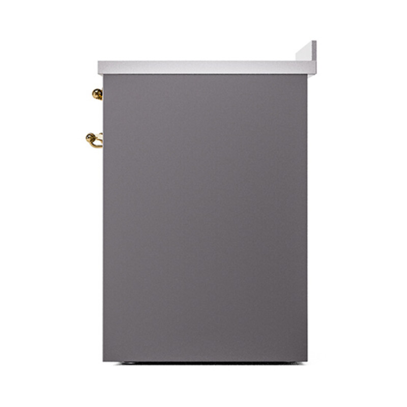 Nostalgie II Series 30 inch Freestanding Electric Induction Range with 4 Elements, Smoothtop Cooktop, 4 cu. ft. Total Oven Capacity, Convection Oven, Viewing Window, Storage Drawer with Brass UPI304NMPMGG