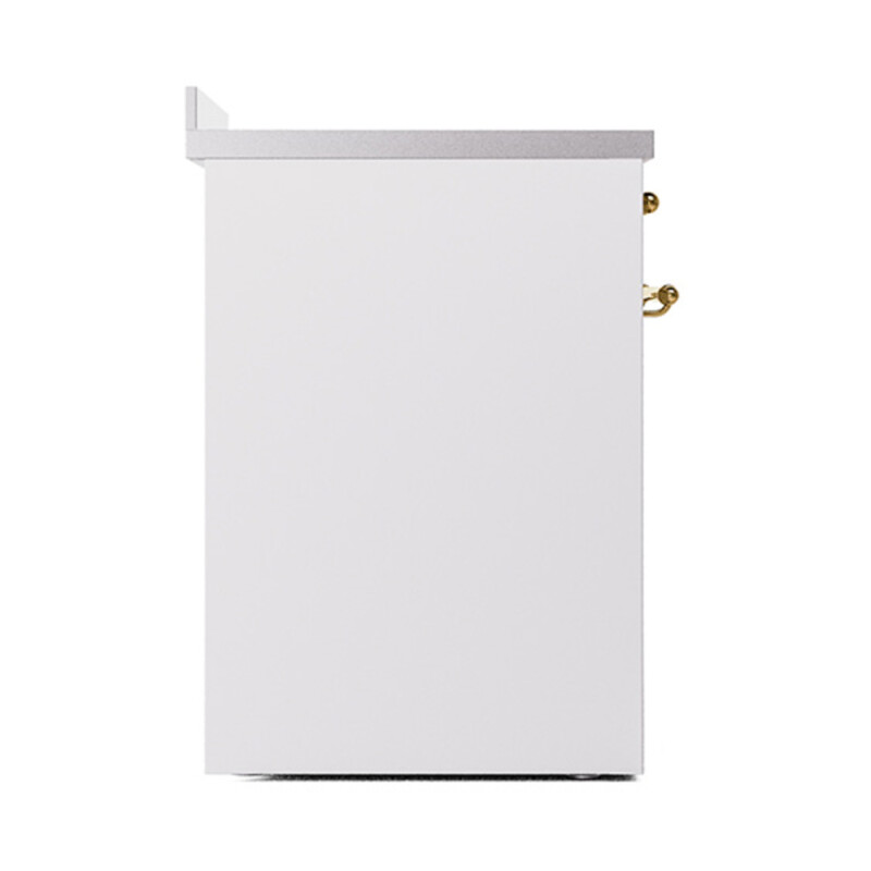 Nostalgie II Series 30 inch Freestanding Electric Induction Range with 4 Elements, Smoothtop Cooktop, 4 cu. ft. Total Oven Capacity, Convection Oven, Viewing Window, Storage Drawer with Brass UPI304NMPWHG