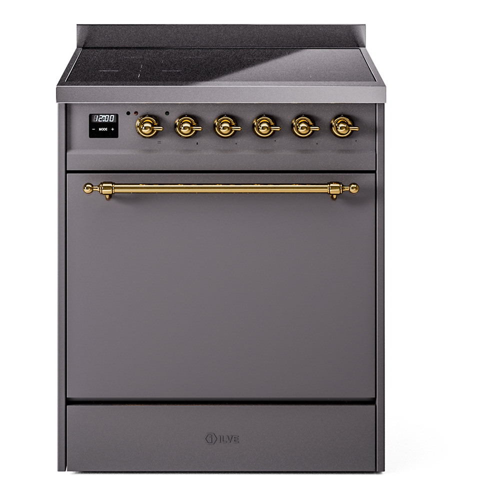 Nostalgie II 30 UPI304QNMPMGG Freestanding Electric Range Range with Induction Single Oven with Solid Door with Brass knobs UPI304QNMPMGG