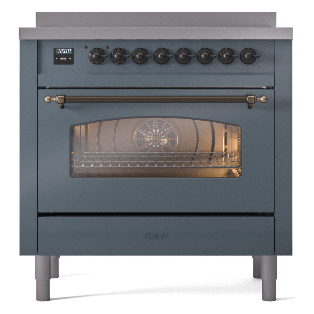 Nostalgie II Series 36 inch Freestanding Electric Induction Range with 6 Elements, Smoothtop Cooktop, 3.5 cu. ft. Total Oven Capacity, Convection Oven, Storage Drawer with Bronze Trim UPI366NMPBGB