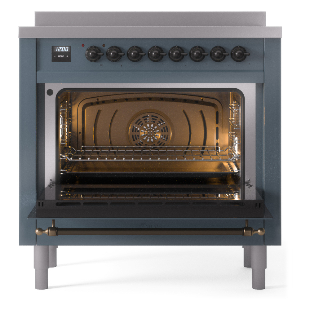 Nostalgie II Series 36 inch Freestanding Electric Induction Range with 6 Elements, Smoothtop Cooktop, 3.5 cu. ft. Total Oven Capacity, Convection Oven, Storage Drawer with Bronze Trim UPI366NMPBGB