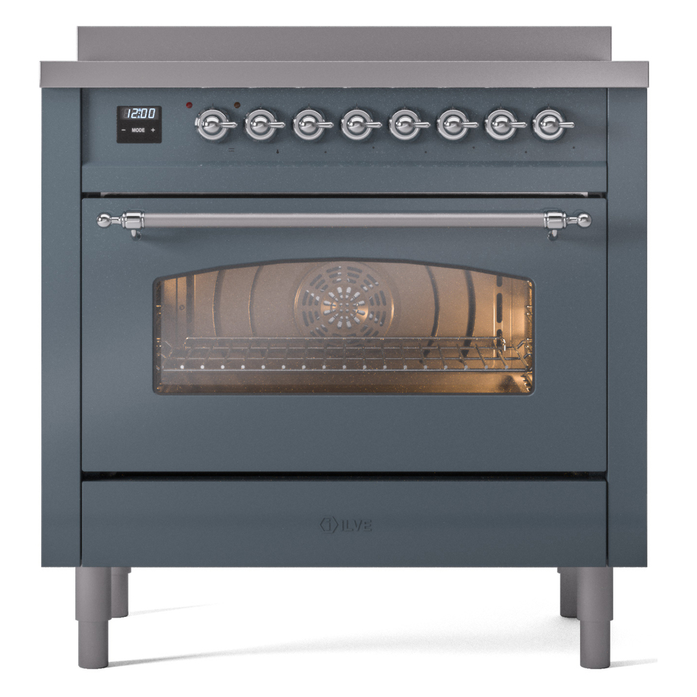 Nostalgie II Series 36 inch Freestanding Electric Induction Range with 6 Elements, Smoothtop Cooktop, 3.5 cu. ft. Total Oven Capacity, Convection Oven, Storage Drawer with Chrome Trim UPI366NMPBGC
