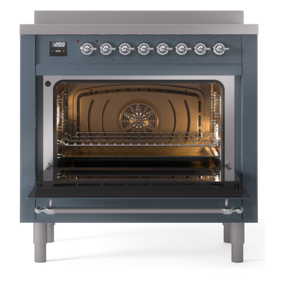 Nostalgie II Series 36 inch Freestanding Electric Induction Range with 6 Elements, Smoothtop Cooktop, 3.5 cu. ft. Total Oven Capacity, Convection Oven, Storage Drawer with Chrome Trim UPI366NMPBGC