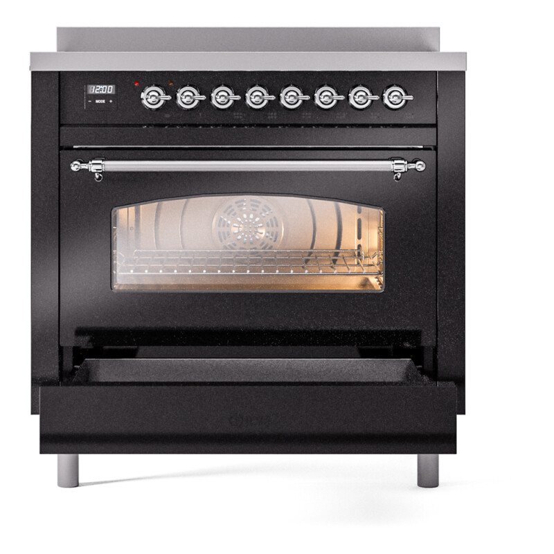 Nostalgie II 36 UPI366NMPBKC Freestanding Electric Range Range with Induction Single Oven with Triple Glass Door with Chrome knobs UPI366NMPBKC