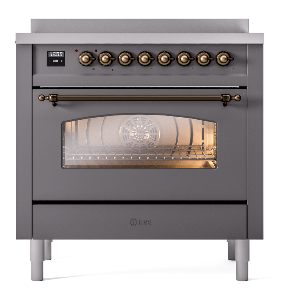 Nostalgie II Series 36 inch Freestanding Electric Induction Range with 6 Elements, Smoothtop Cooktop, 3.5 cu. ft. Total Oven Capacity, Convection Oven, Storage Drawer, with Bronze Trim UPI366NMPMGB