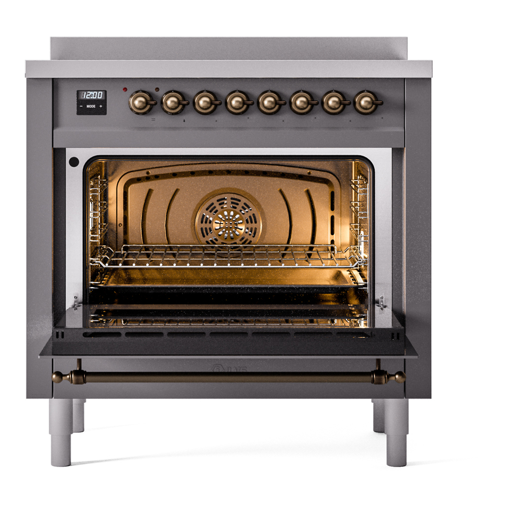 Nostalgie II Series 36 inch Freestanding Electric Induction Range with 6 Elements, Smoothtop Cooktop, 3.5 cu. ft. Total Oven Capacity, Convection Oven, Storage Drawer, with Bronze Trim UPI366NMPMGB