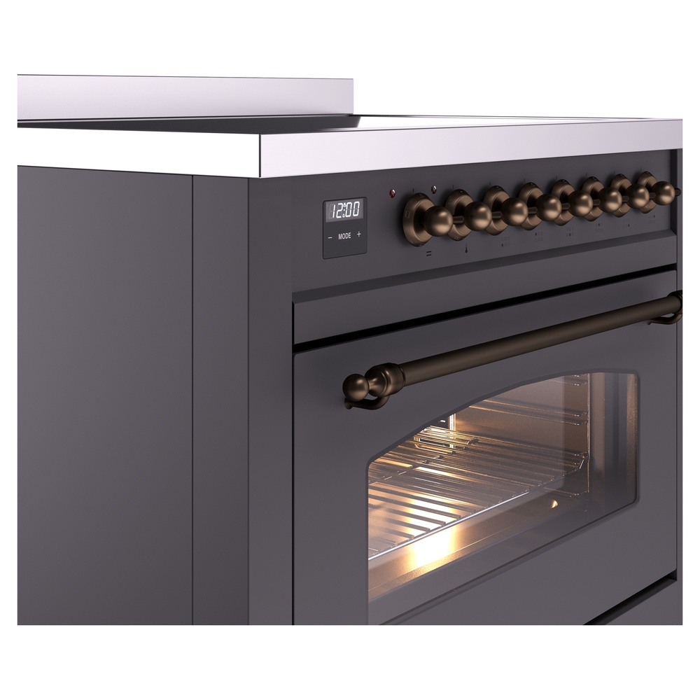Nostalgie II Series 36 inch Freestanding Electric Induction Range with 6 Elements, Smoothtop Cooktop, 3.5 cu. ft. Total Oven Capacity, Convection Oven, Storage Drawer, with Bronze Trim UPI366NMPMGB