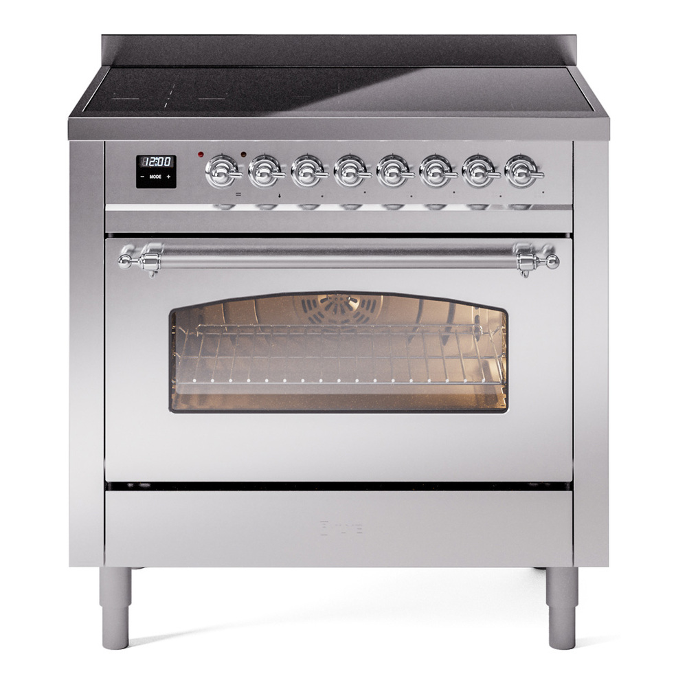 Nostalgie II Series 36 inch Freestanding Electric Induction Range with 6 Elements, Smoothtop Cooktop, 3.5 cu. ft. Total Oven Capacity, Convection Oven, Storage Drawer, with Chrome Trim UPI366