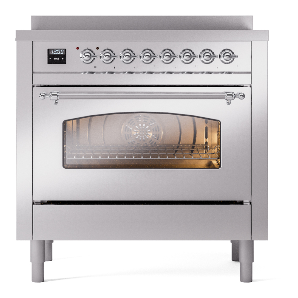 Nostalgie II Series 36 inch Freestanding Electric Induction Range with 6 Elements, Smoothtop Cooktop, 3.5 cu. ft. Total Oven Capacity, Convection Oven, Storage Drawer, with Chrome Trim UPI366NMPSSC