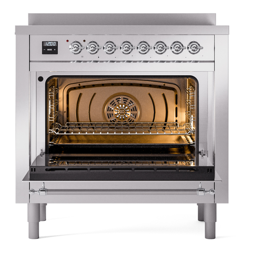 Nostalgie II Series 36 inch Freestanding Electric Induction Range with 6 Elements, Smoothtop Cooktop, 3.5 cu. ft. Total Oven Capacity, Convection Oven, Storage Drawer, with Chrome Trim UPI366NMPSSC