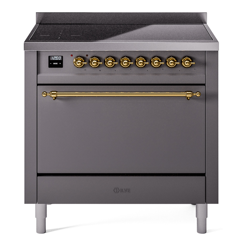 Nostalgie II 36 UPI366QNMPMGG Freestanding Electric Range Range with Induction Single Oven with Solid Door with Brass knobs UPI366QNMPMGG
