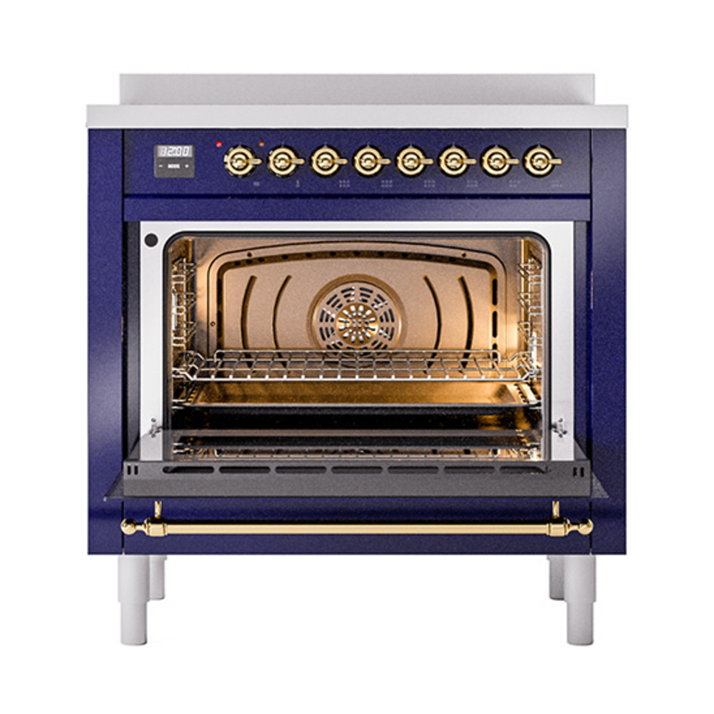 Nostalgie II 36 UPI366QNMPMGG Freestanding Electric Range Range with Induction Single Oven with Solid Door with Brass knobs UPI366QNMPMGG