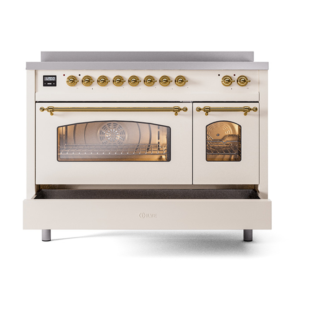 Nostalgie II 48 UPI486NMPAWG Freestanding Electric Range Range with Induction Double Oven with Triple Glass Door with Brass knobs UPI486NMPAWG