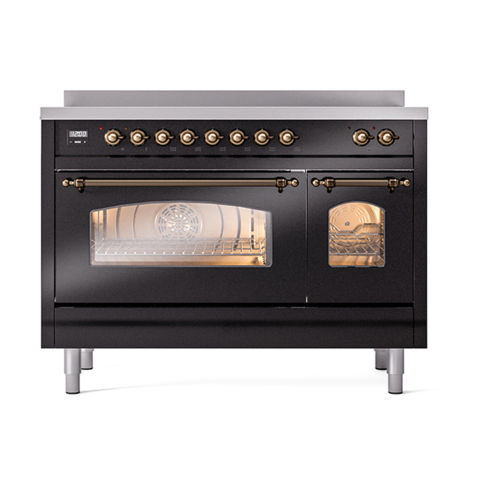 Nostalgie II 48 UPI486NMPBKB Freestanding Electric Range Range with Induction Double Oven with Triple Glass Door with Bronze knobs UPI486NMPBKB