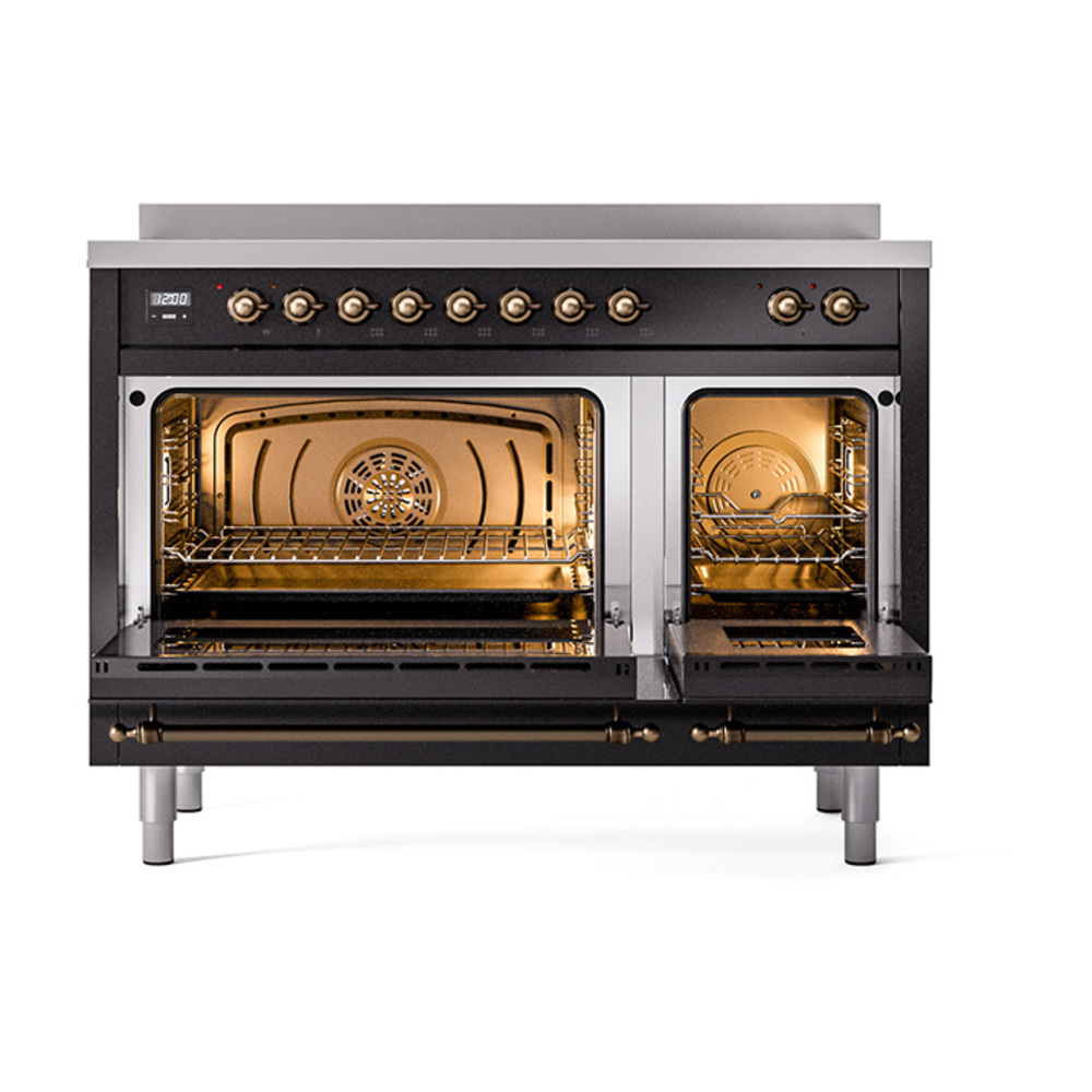 Nostalgie II 48 UPI486NMPBKB Freestanding Electric Range Range with Induction Double Oven with Triple Glass Door with Bronze knobs UPI486NMPBKB