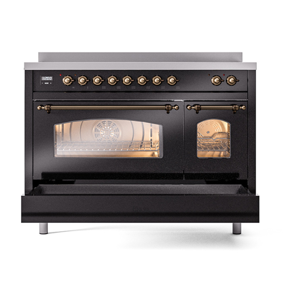Nostalgie II 48 UPI486NMPBKB Freestanding Electric Range Range with Induction Double Oven with Triple Glass Door with Bronze knobs UPI486NMPBKB