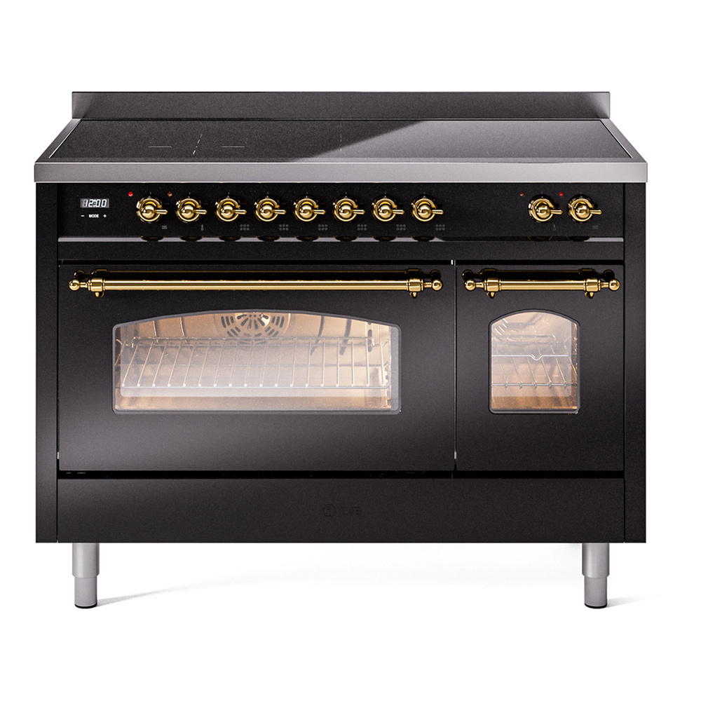 Nostalgie II 48 UPI486NMPBKG Freestanding Electric Range Range with Induction Double Oven with Triple Glass Door with Brass knobs UPI486NMPBKG