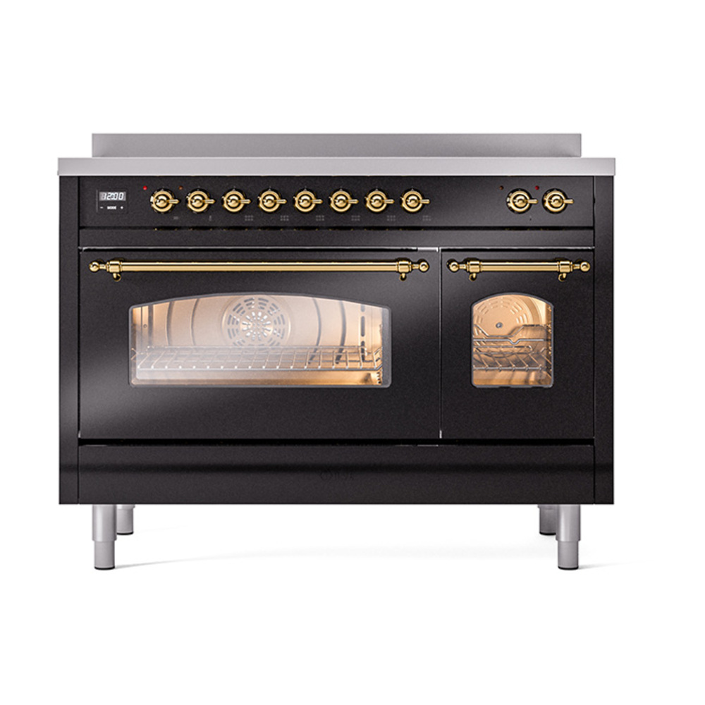 Nostalgie II 48 UPI486NMPBKG Freestanding Electric Range Range with Induction Double Oven with Triple Glass Door with Brass knobs UPI486NMPBKG