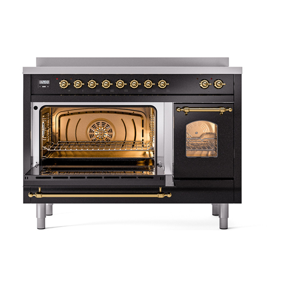 Nostalgie II 48 UPI486NMPBKG Freestanding Electric Range Range with Induction Double Oven with Triple Glass Door with Brass knobs UPI486NMPBKG