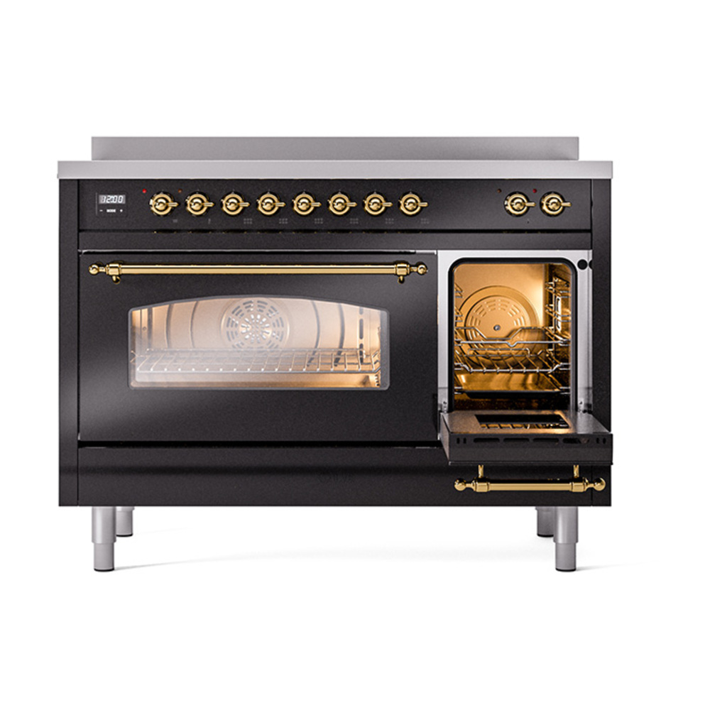 Nostalgie II 48 UPI486NMPBKG Freestanding Electric Range Range with Induction Double Oven with Triple Glass Door with Brass knobs UPI486NMPBKG